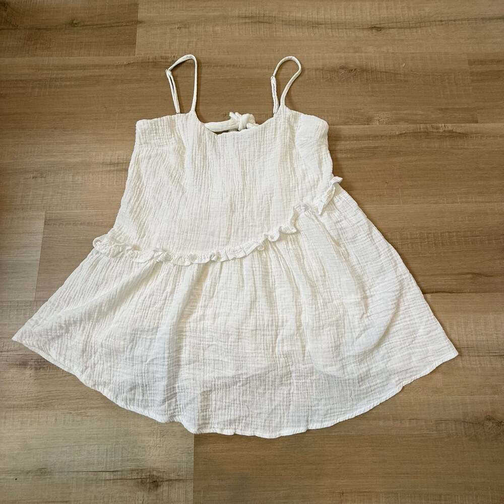 Indikah White Gauze Ruffle Tie-Back Mini Dress Size M